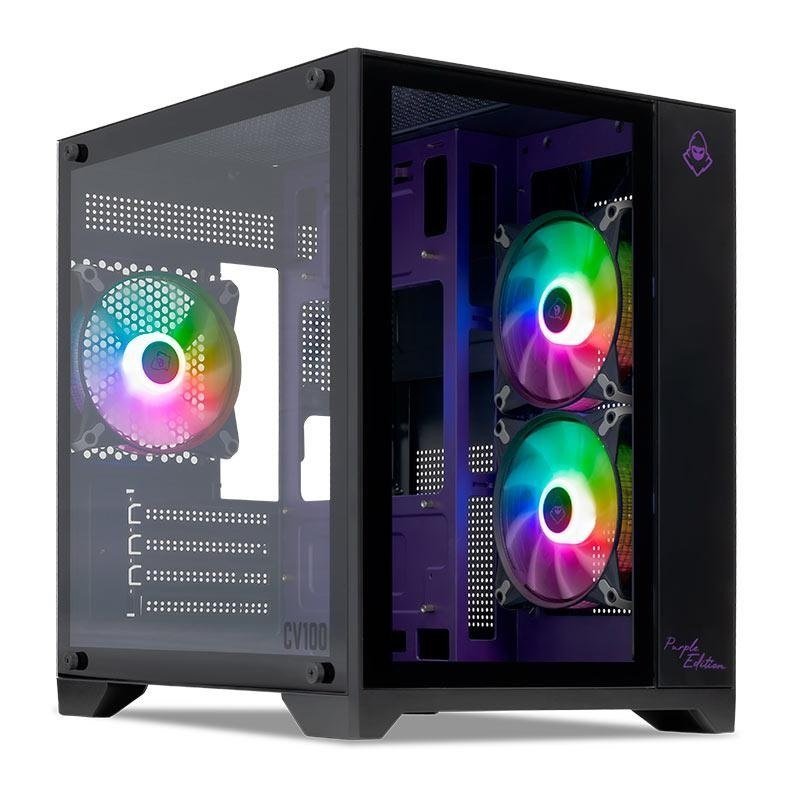 😱 Gabinete Gamer Aquário Mancer CV100 Purple Edition, Mid-Tower, Lat/Vidro C/3 Fans, Preto