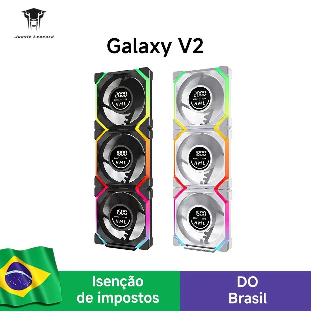 😱 Kit 3 Fans Magnéticas Jungle Leopard Galaxy V2 ARGB 5V Reverse ou Normal 360mm Magnética, Contador RPM no Meio das Fans