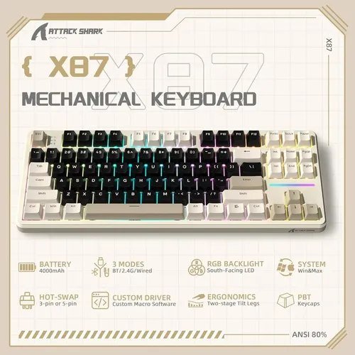 😱 Teclado Mecânico Gamer Attack Shark X87 80% Rgb