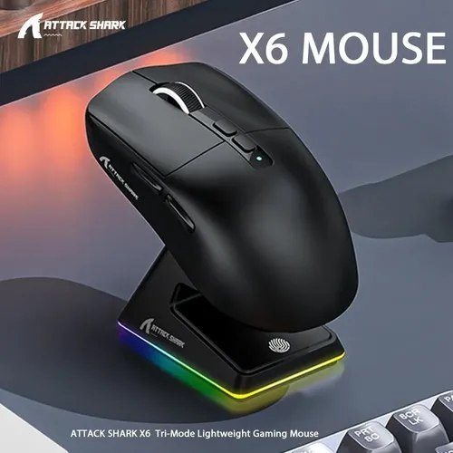 😱 Mouse Gamer Sem Fio Attack Shark X6 Tri Mode, Sensor PAW3395