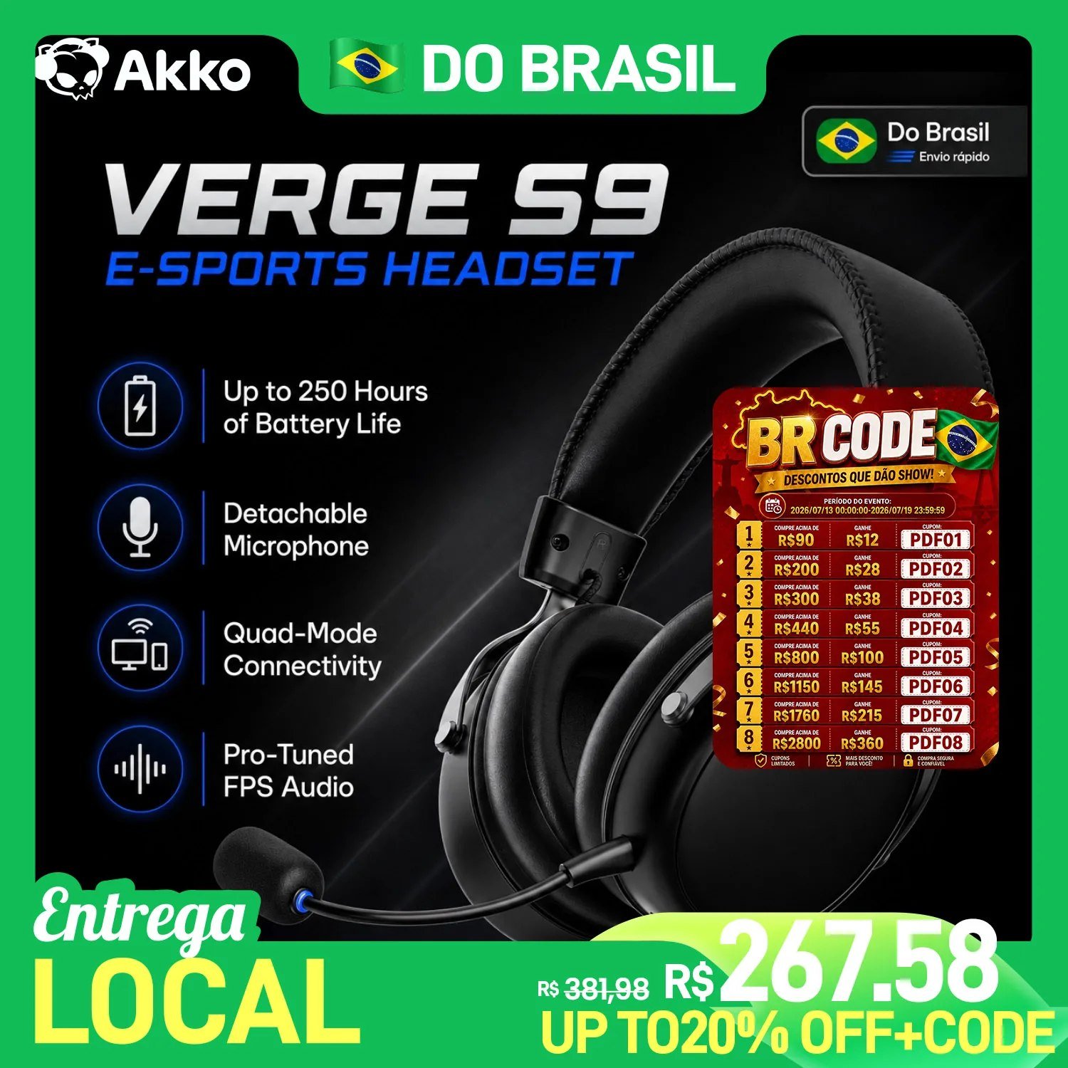 😱 Headset AKKO Verge S9 Ultra Sem Fio 2.4G