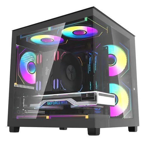 😱 Gabinete Gamer Aigo Luna A275 Preto Mini-tower Com Lateral De Vidro E 3 Fans Rainbow