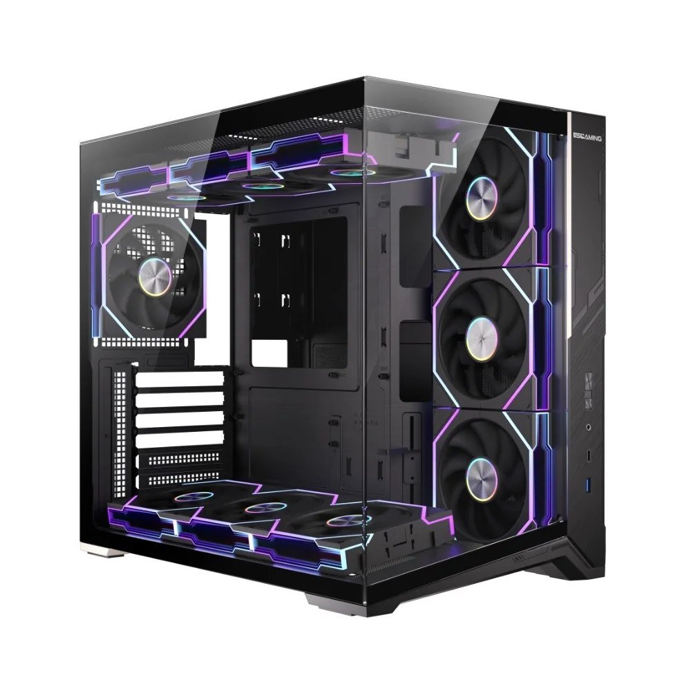 😱 Gabinete Gamer Esgaming Zero Max, Mid Tower, M-ATX, Frontal e Lateral em Vidro Temperado, Sem Fans, Preto - Zero Max BK