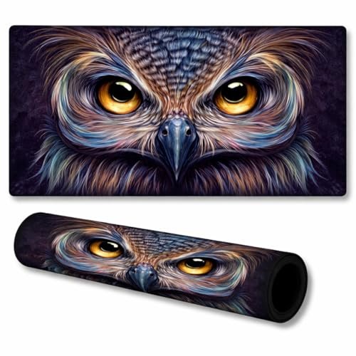 😱 Mousepad Grande 70x35 cm Profissional Speed Antiderrapante Base Emborrachada Confortável Macio Borda Costurada Premium (Coruja)