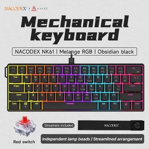 😱 Teclado Mecânico Para Jogos Ajazz Nk61 Com 60% Fio Hotswap Preto Inglês Us
