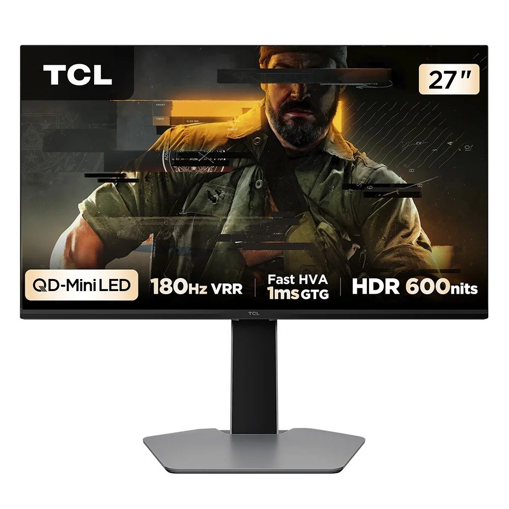 😱 Monitor Gamer TCL QD Mini LED 27", QHD, 180Hz, 1ms, HDR 600, Altura Ajustável - 27G64