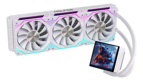 😱 Water Cooler 360mm Round5 Zephyro ARGB Tela 4 Customizável Branco