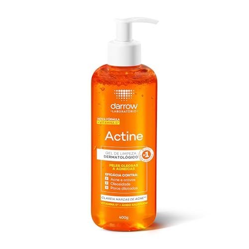 😱 Darrow Actine Gel de Limpeza Dermatológico Facial com Ácido Salicílico, Vitamina C e Lactato de Mentila, Redução de 86% da Acne e -90% Oleosidade Imediatamente, 400g