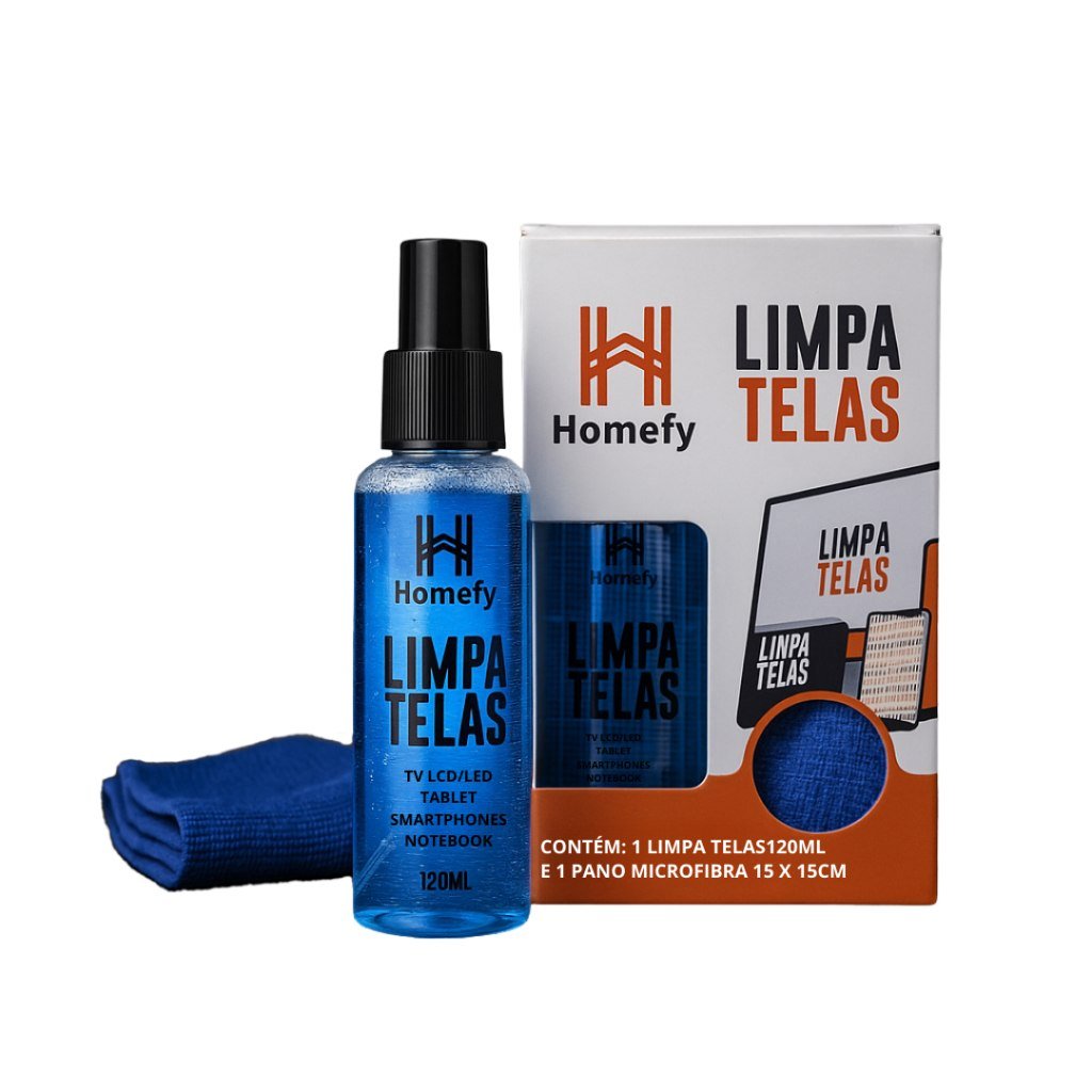 😱 Limpa Telas Homefy 120ml com Pano - Limpeza Sem Manchas para TV, Notebook e Celular | Anti-estático