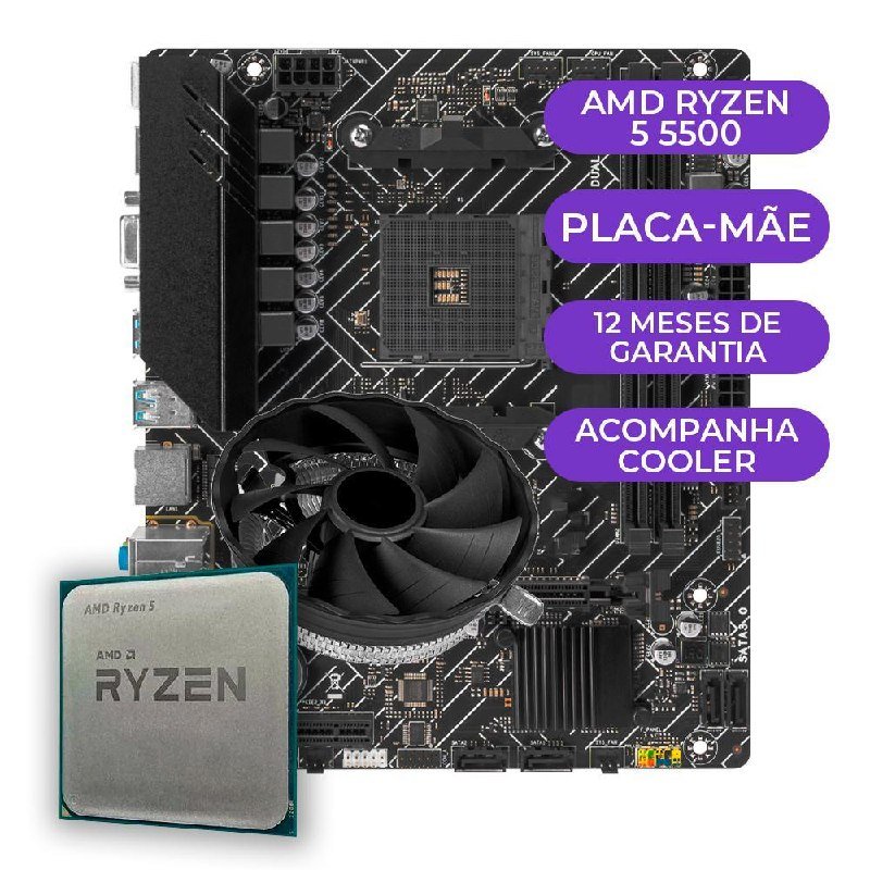  😱 Kit Ryzen 5 5500 + Placa Mãe A520M-Dx