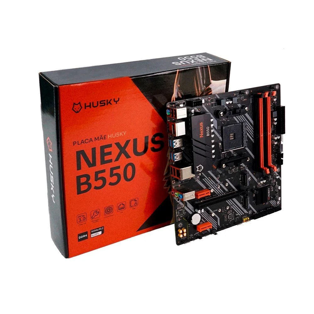 😱 Placa-Mãe Husky Nexus B550, M.2 NVMe, DDR4 3200MHz, Ryzen 5000/3000, Micro-ATX, HDMI/DP, 64GB Dual Channel