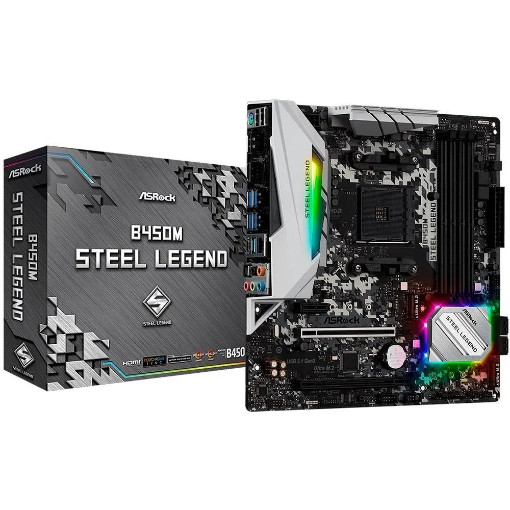 😱 Placa-Mãe ASRock B450M Steel Legend, AMD AM4, mATX, DDR4, Preto