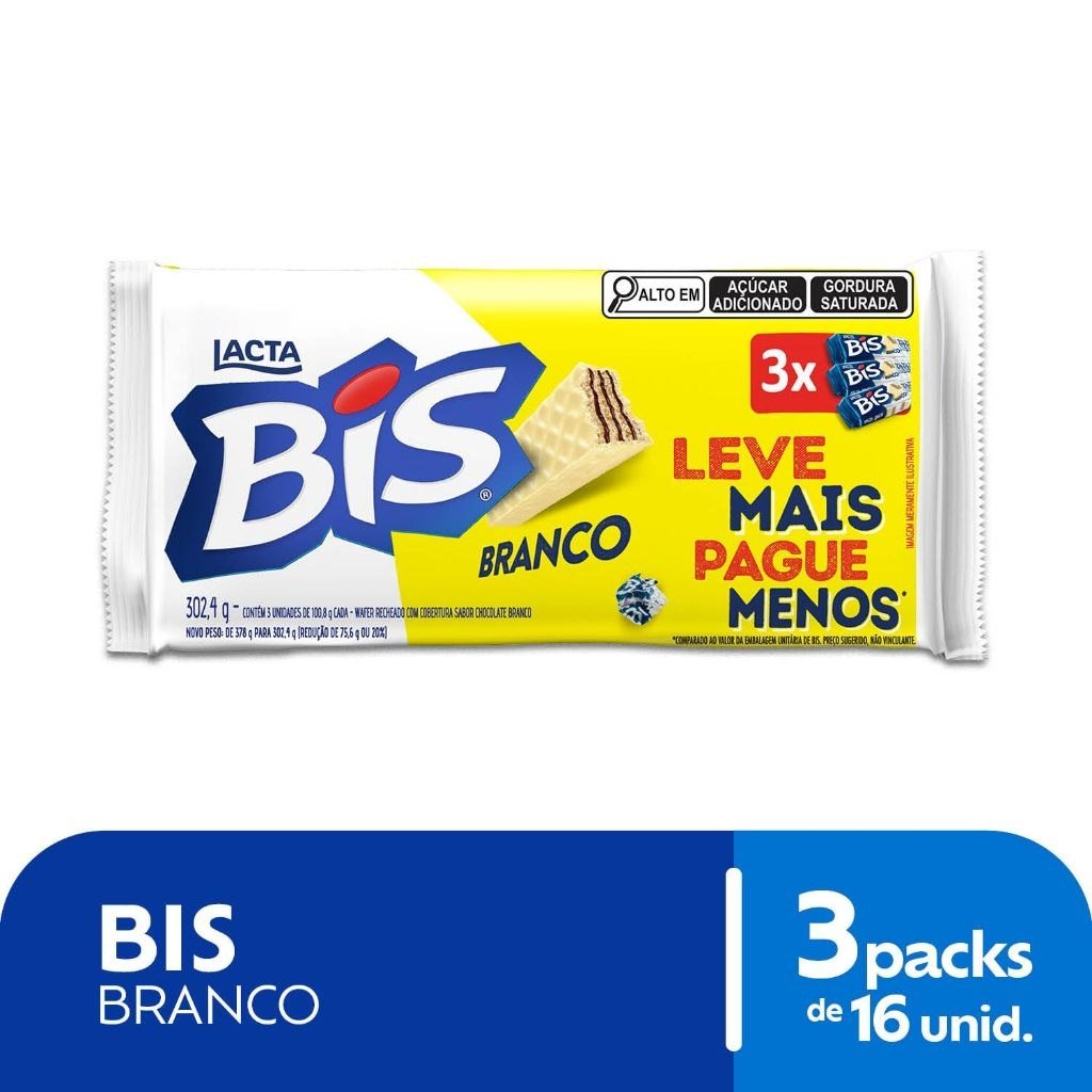 😱 Chocolate Bis Branco Laka 302,4G Tripack 100,8G Cada