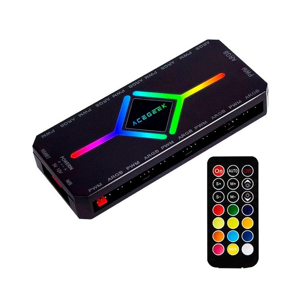 😱 Controladora Acegeek Hub10, 10 Portas ARGB, 10 Portas PWM, Preto, AG-HUB10-BK