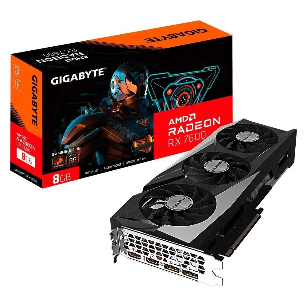 😱 Placa De Video Rx 7600 Gaming Oc 8G Amd Radeon Gigabyte 8GB Gddr6 128Bits Rgb Gv R76Gaming Oc 8Gd