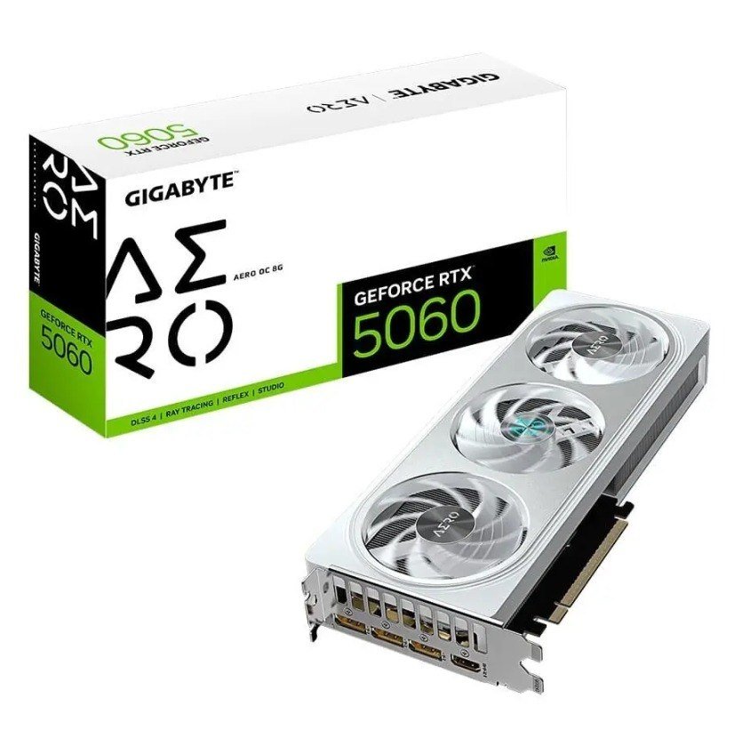 😱 Placa de Vídeo Gigabyte RTX 5060 AERO OC 8G NVIDIA GeForce, 8GB GDDR7, 128bits, DLSS, Triple Fan, Ray Tracing GV-N5060AERO OC-8GD