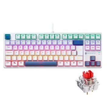 😱 Teclado Mecânico Gamer Machenike K500B-B87 RGB, Switch RED, Layout 80%, Usb-C, Abnt2, Branco E Azul - REF JJ02GZ009