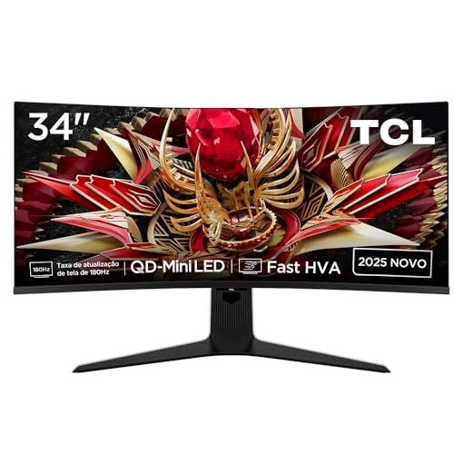 😱 Monitor Gamer Curvo TCL 34 Polegadas QLED Mini LED WQHD R83Q 180Hz 1ms (GtG) HDR 1400 nits 34R83Q