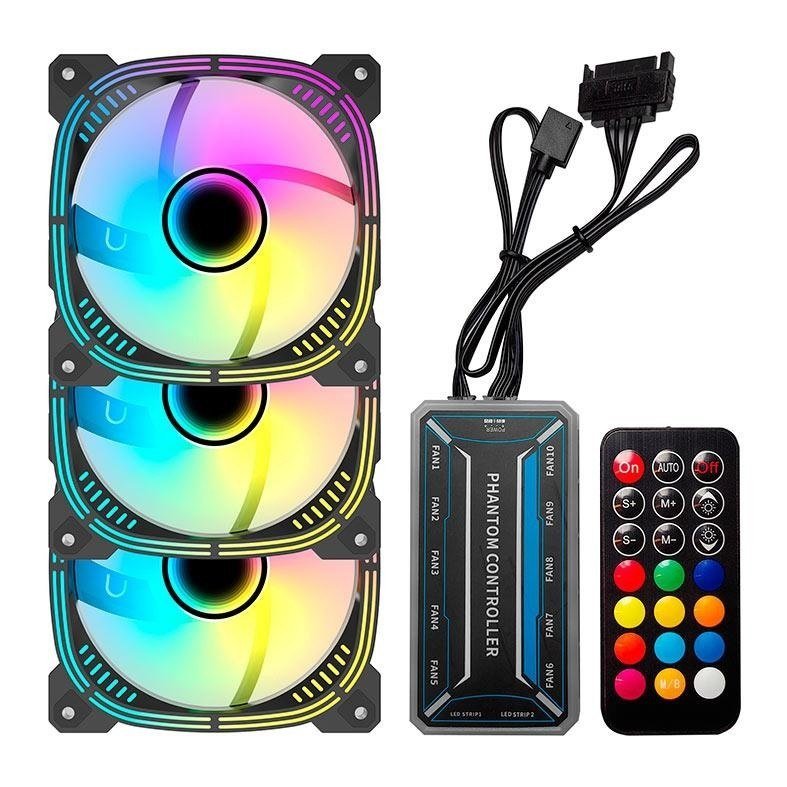 😱 Kit Ventoinha Acegeek Prime, 3x120mm, ARGB, Preto, Ag-PRIME3X1-Bk