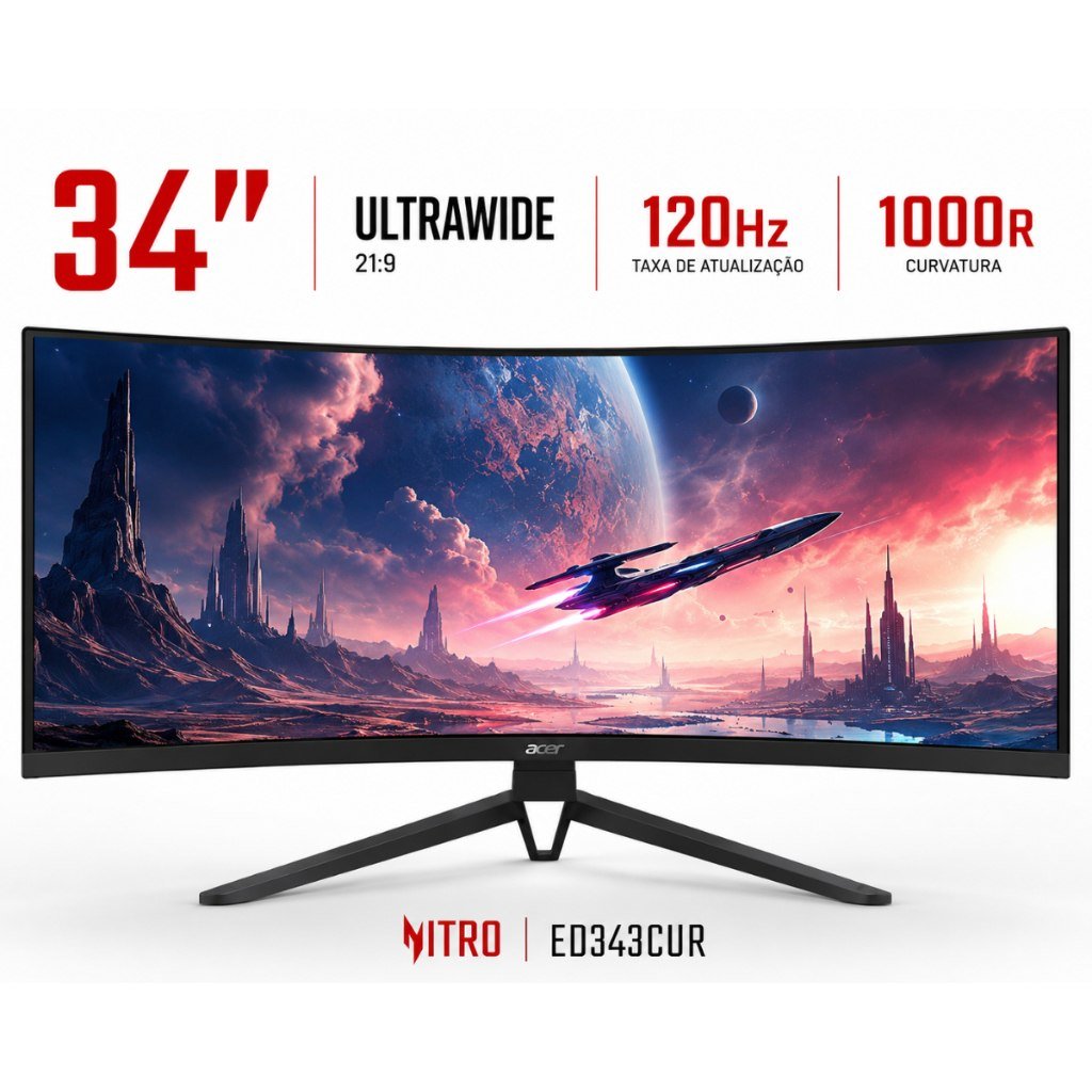 😱 Monitor Gamer Acer Nitro ED343CUR 34" Curvo Ultrawide WQHD 120Hz 1ms FreeSync