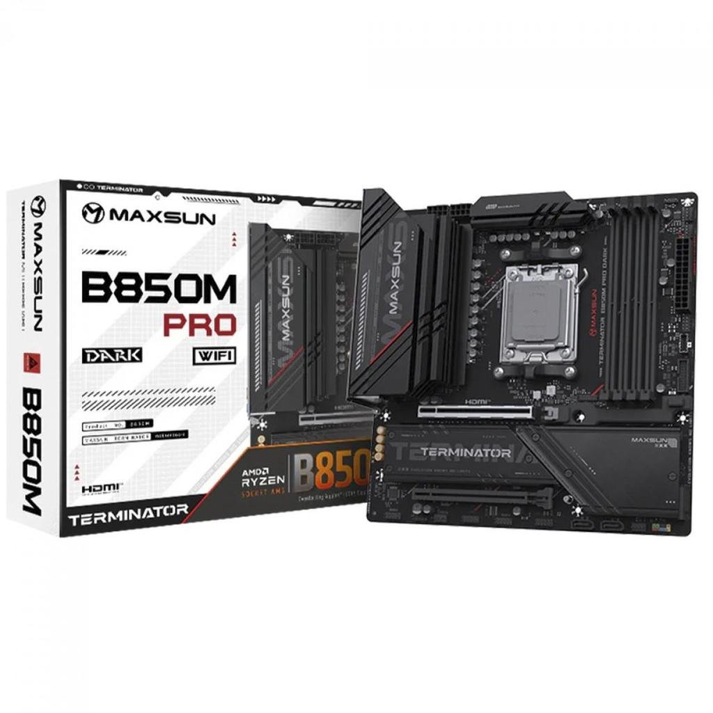 😱 Placa Mãe Maxsun Terminator B850M Pro Dark WiFi, Chipset B850, AMD AM5, mATX, DDR5