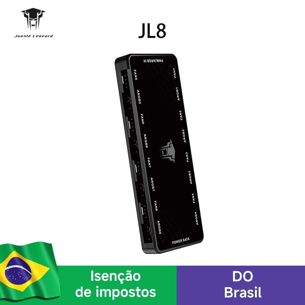 😱 Controladora Hub ARGB Jungle Leopard JL8 PWM com 8 portas, 5V 3PIN, PWM de 4PIN