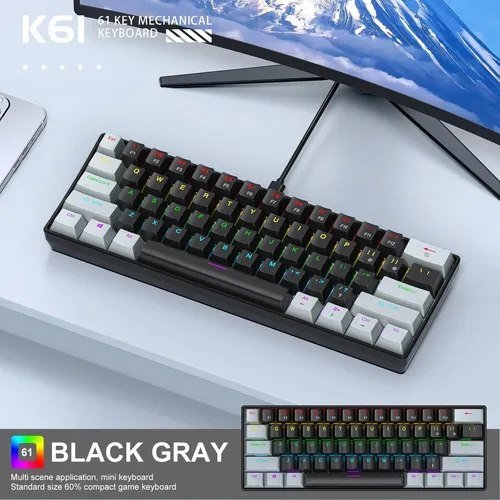 😱 Teclado Mecânico Gamer 60% K61 Com Fio E Iluminação