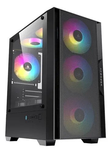 😱 Gabinete Gamer Acegeek Stratus Mesh Preto Mid-Tower com Lateral de Vidro
