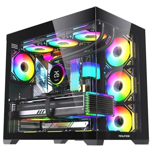 😱 Gabinete Gamer Round5 Genos Black Aquario Mid Tower Lateral De Vidro Atx Sem Fans Preto R5 Genos B