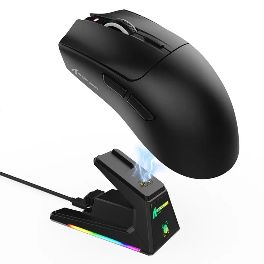 😱 Mouse Gamer Sem Fio Attack Shark X1 Ultraleve Com Base De Carregamento Magnetico Rgb Tri Mode 40 000 Dpi Sensor Optico Paw3395 Pro 6 Botoes Preto