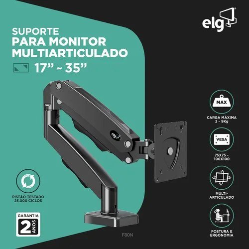 😱 Suporte Articulado de Mesa F80N com Pistão a Gás para Monitores de 17'' a 35'' Ergonômico