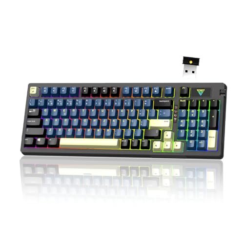 😱 Hivento Teclado Mecânico, 2.4GHz/USB-C/BT5.0, Retroiluminação RGB,Teclado Sem Fio Hot-Swappable com Botões, Bateria 4000mAh, Teclas PBT, Interruptores Vermelhos