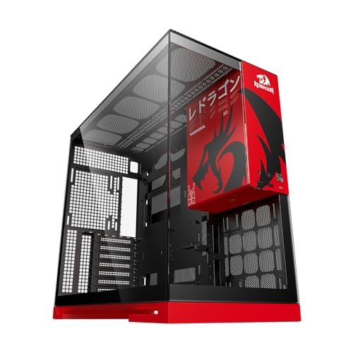 😱 PARCELADO! Gabinete Gamer Geometric Future Model 5 Redragon Spec Preto e Vermelho ATX Sem Fans Plataforma para Action Figures Painéis Vidro Temperado Duplo GEO-M5-RD