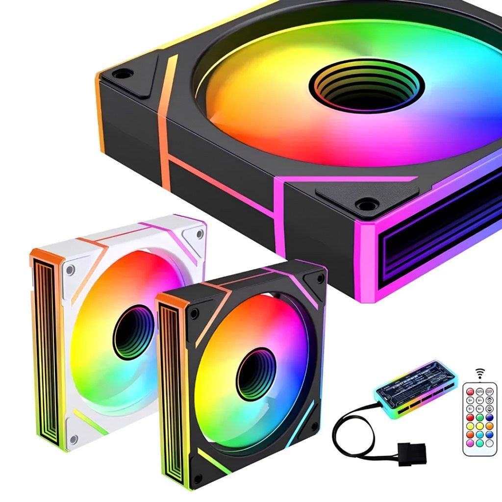 😱 Kit 3 Ventoinhas ARGB 120MM 1200 RPM ±10% com Baixo Ruído com Controle Remoto e Hub para Setup Gamer