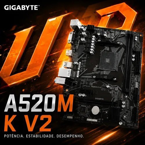 😱 Placa Mãe A520M K V2 AMD AM4 MATX DDR4 Gigabyte Cor Preto