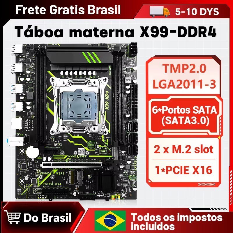 😱 Kit X99 SZSJKJ XD4 + Xeon 2680v4 - Chipset C612, Quad Channel, Vrm 8 Fases, TPM 2.0 Msi 14 pinos, Secure Boot
