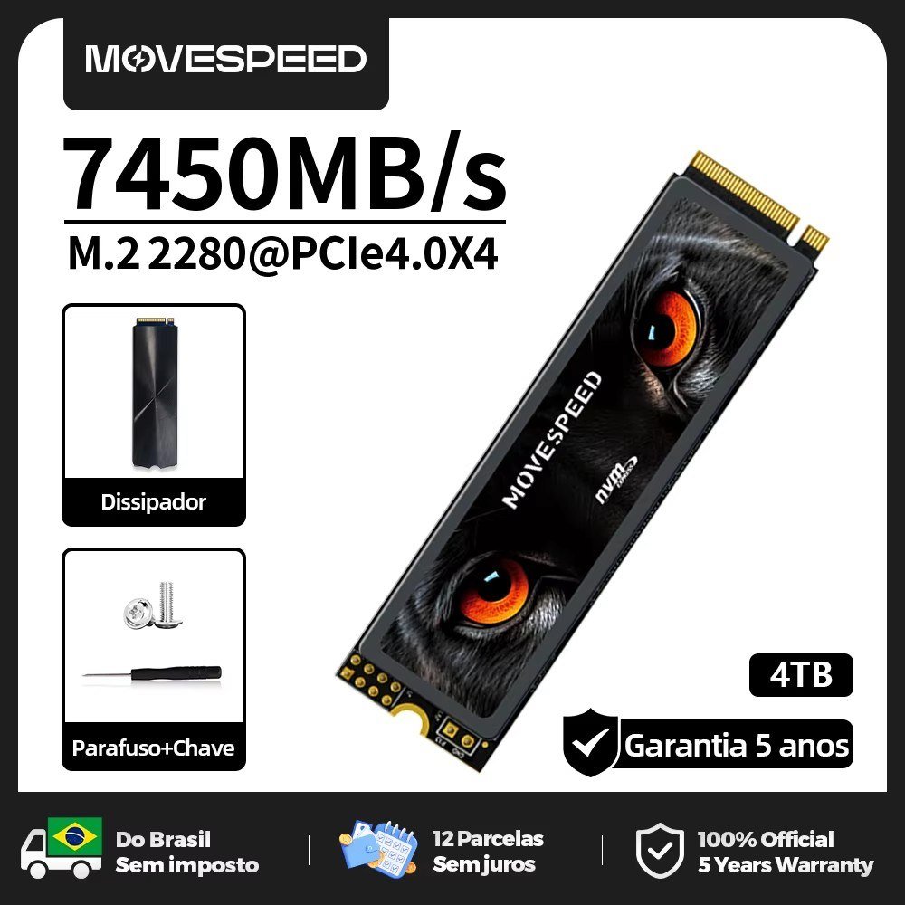 😱 Movespeed 4tb 7450 MB/s ssd nvme m2 pcie 4.0x4 2280 unidade de estado sólido chip tlc disco rígido interno para computador pc ps5