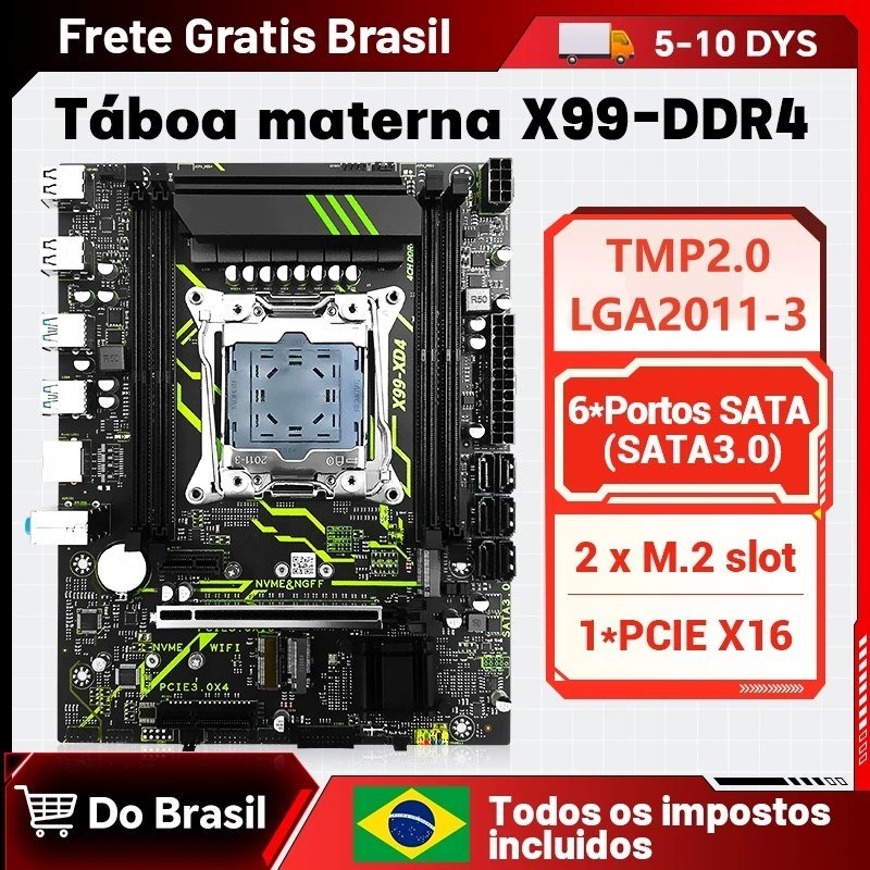 😱 Kit X99 SZSJKJ XD4 + Xeon 2680v4 - Chipset C612, Quad Channel, Vrm 8 Fases, TPM 2.0 Msi 14 pinos, Secure Boot