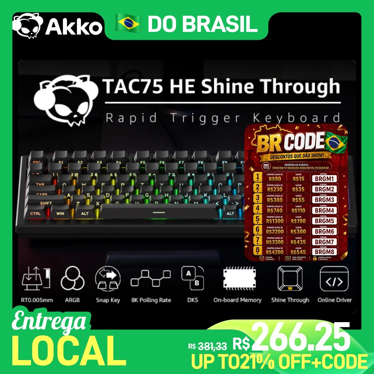 😱 Teclado Magnético Com Fio AKKO TAC75 HE