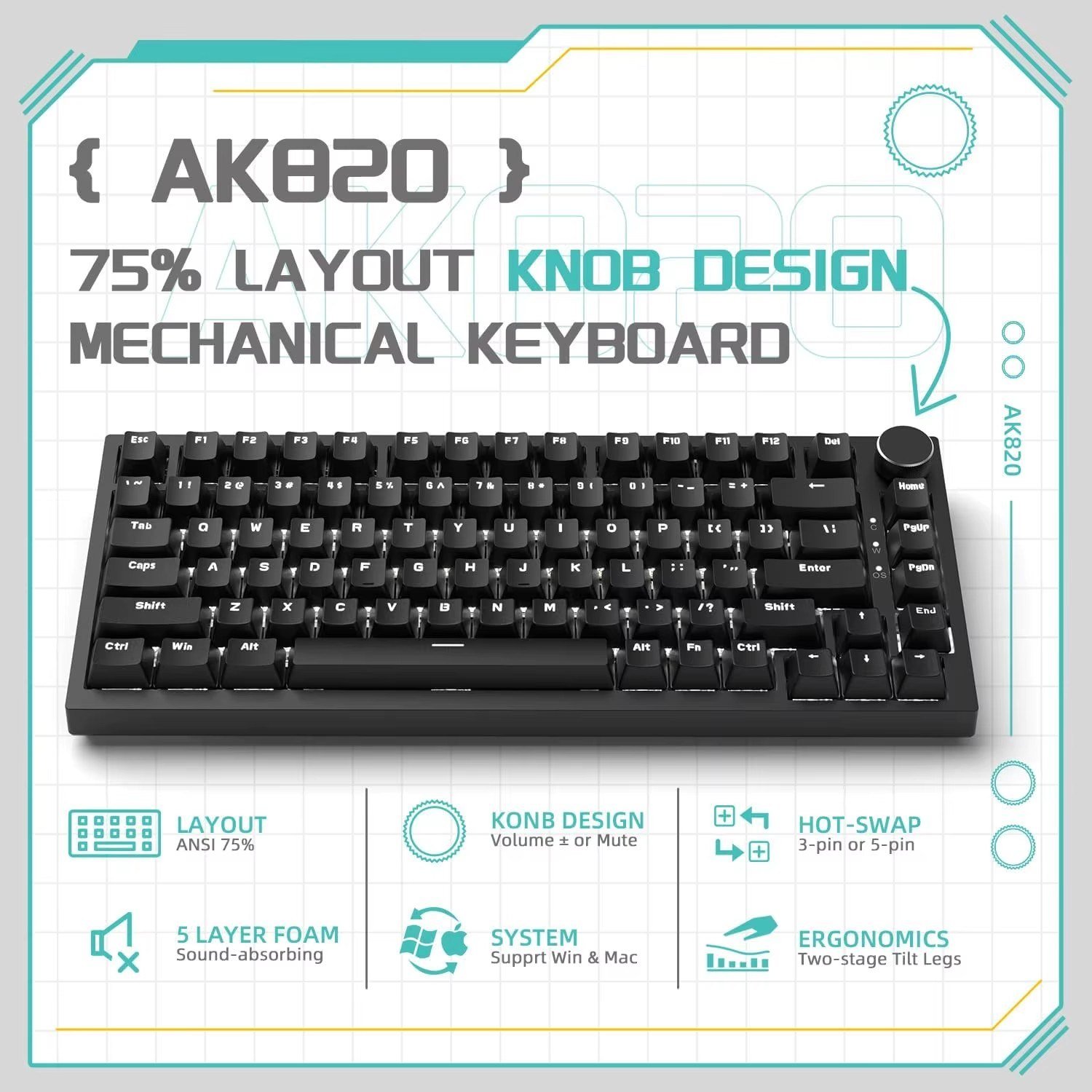 😱 Teclado Mecânico Ajazz AK820, Switch Red, Hot Swappable