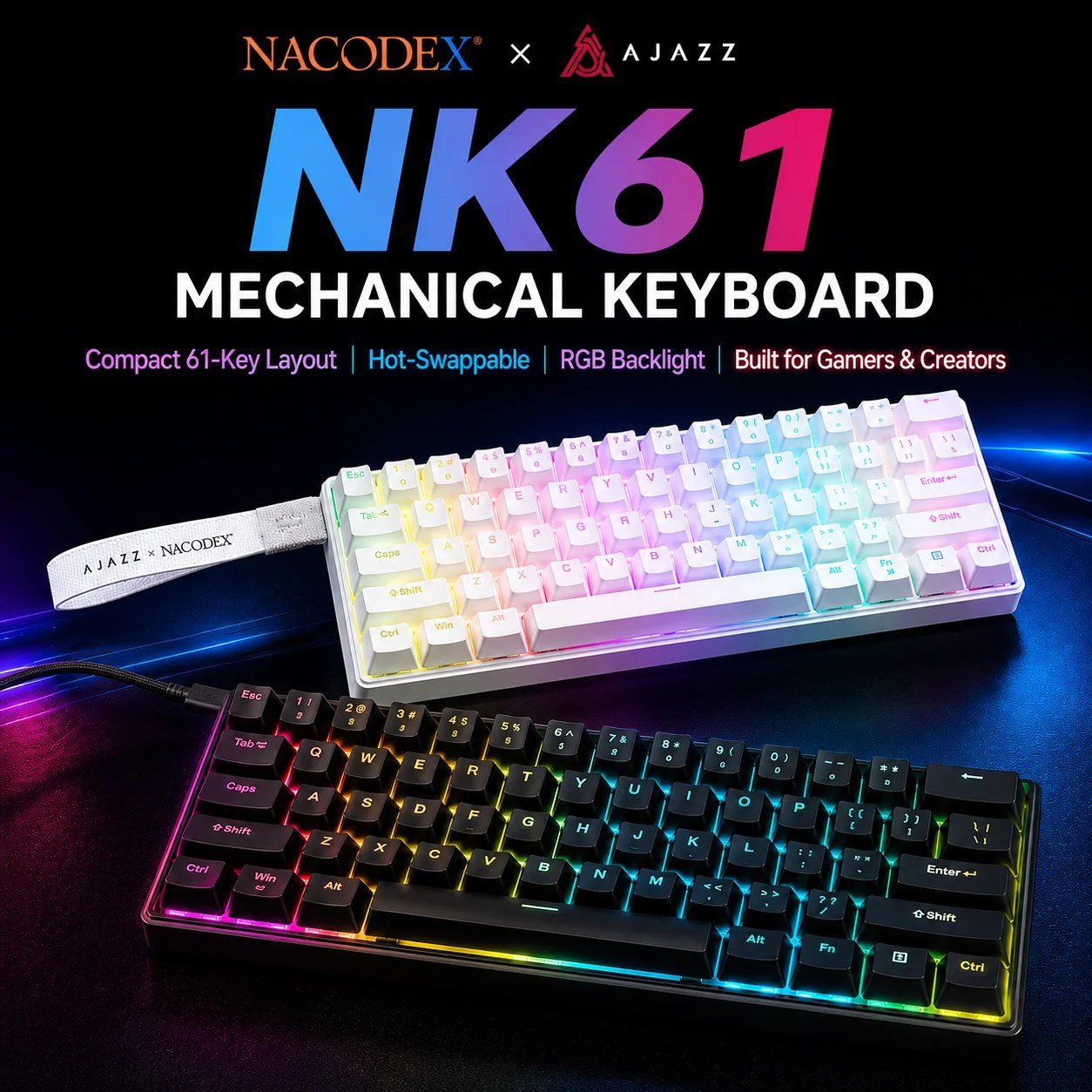 😱 Teclado Mecânico Ajazz X Nacodex NK61, Switch Red, mecanico gamer nk 61