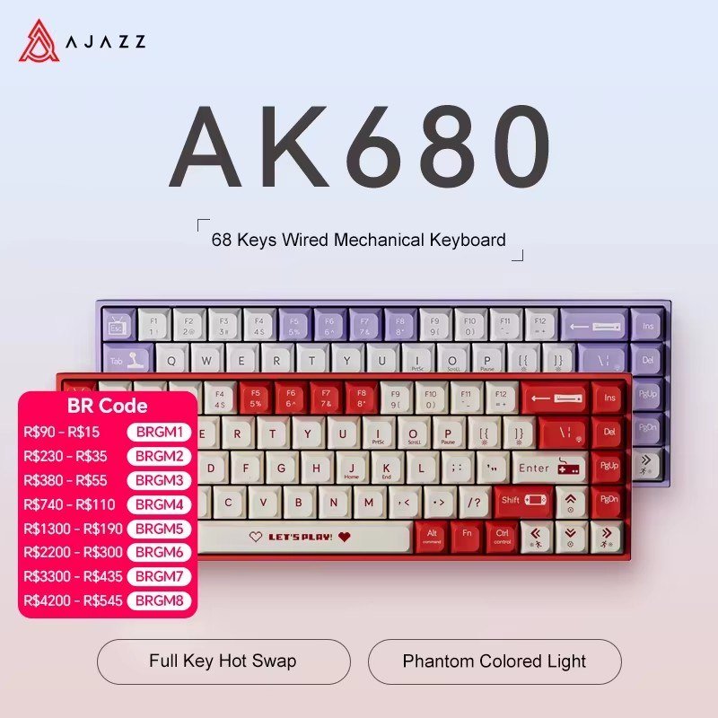 😱 Teclado Mecânico Ajazz AK680 RGB WIRED, Hot-Swap