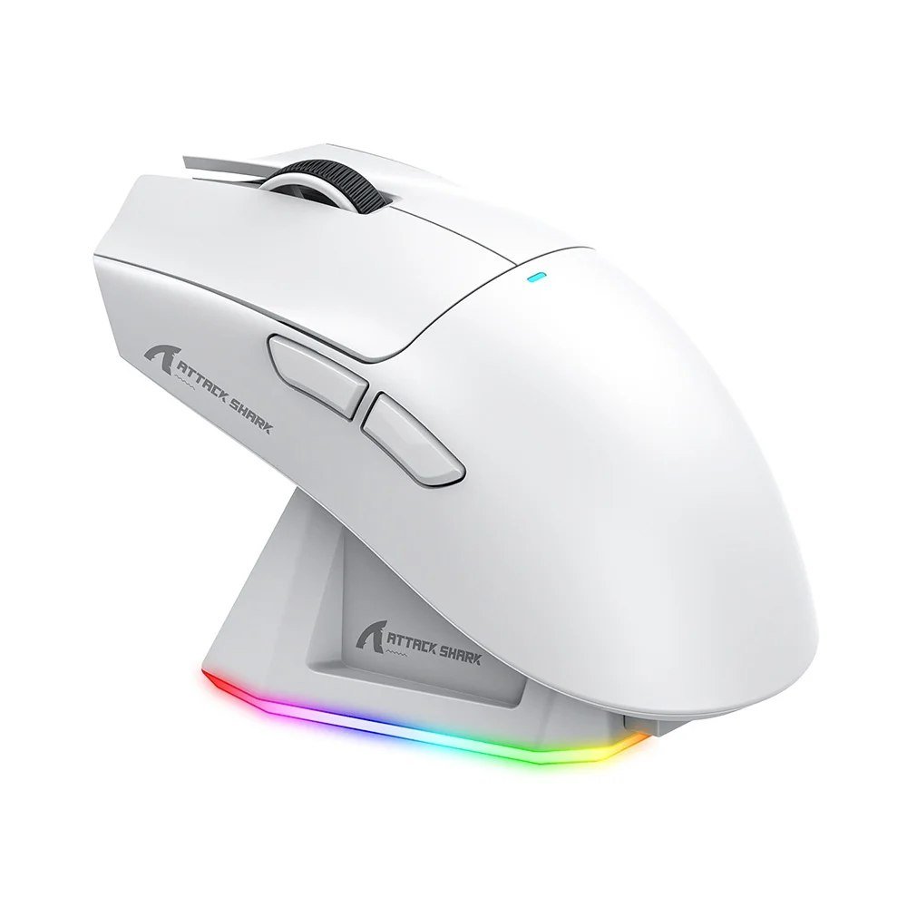 😱 Mouse Gamer sem Fio Attack Shark X11 com Base de Carregamento Magnético RGB, Tri-Mode, 22.000 DPI, Sensor Óptico PAW3311, 5 Botões - Branco