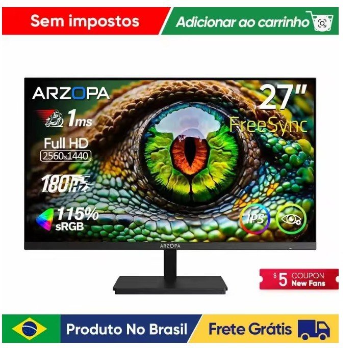 😱 Monitor ARZOPA de 27 Polegadas 180Hz QHD 2K Fast IPS com Type-C e Modo Samsung DeX