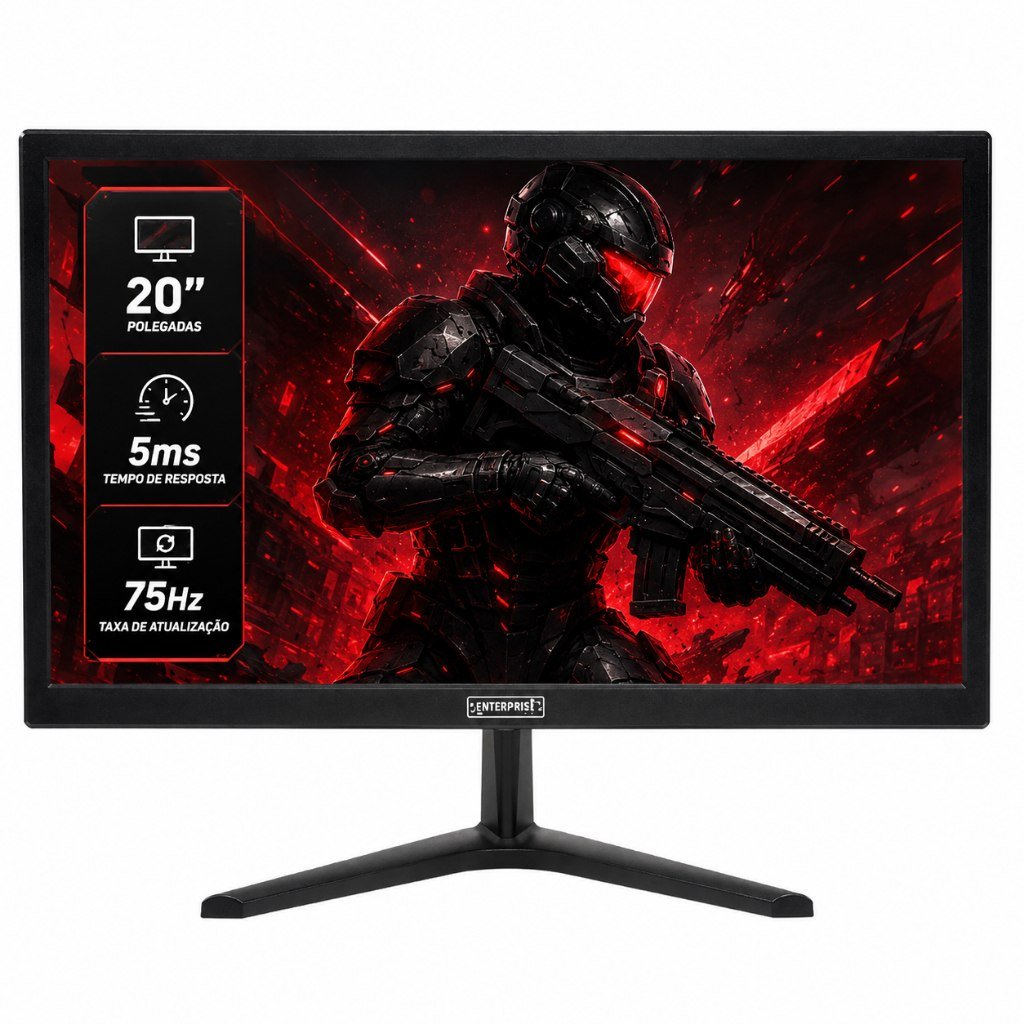 😱 Monitor LED 20" Enterprise Widescreen 75Hz HDMI VGA Tela Nítida e Fluida Preto