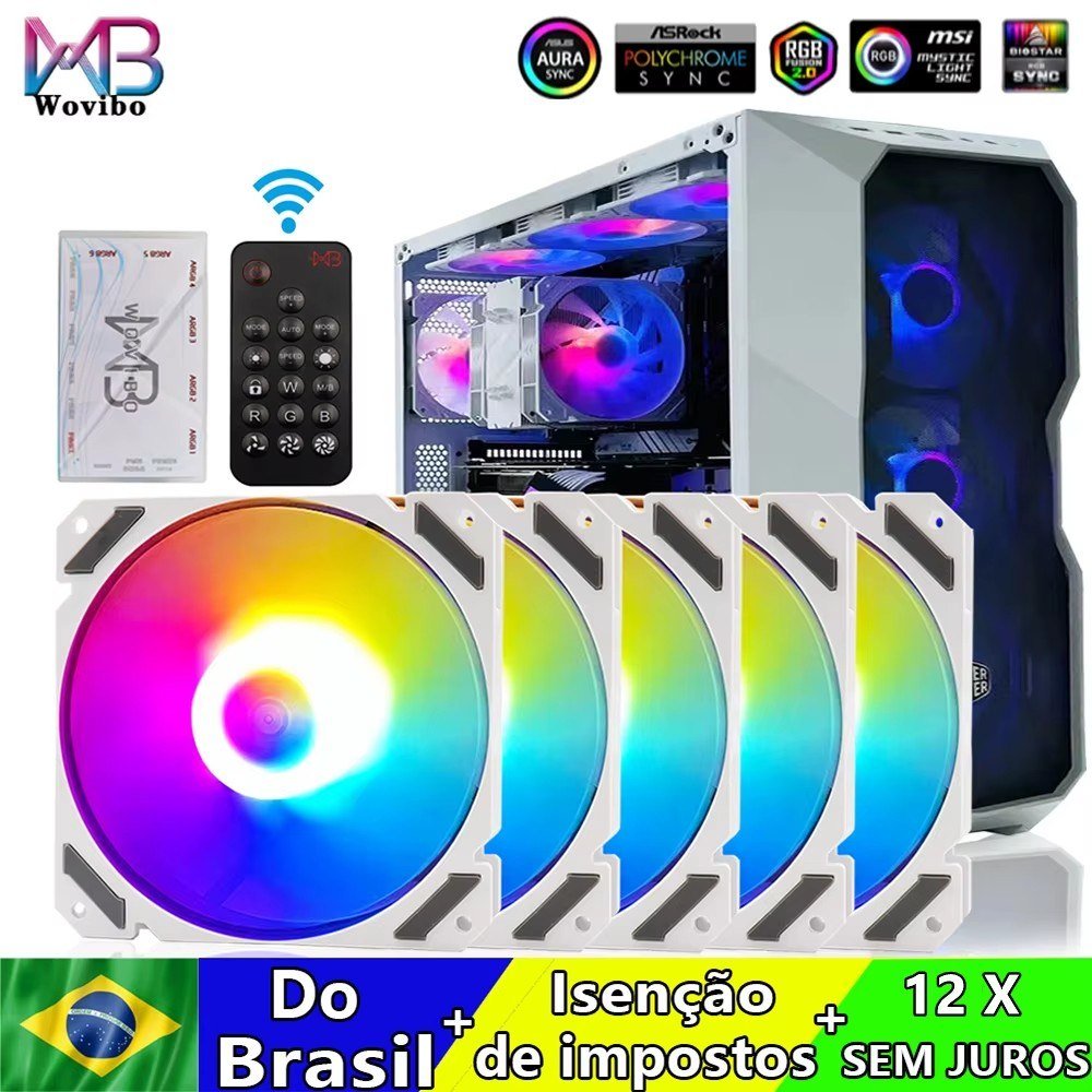 😱 Kit 6 Fans Wovibo 120mm ARGB Com Controladora (BRANCA)