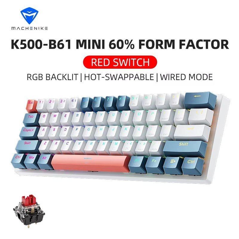😱 Teclado Mecânico Machenike K500-B61, RGB, PBT, Switch Huano Hot Swap
