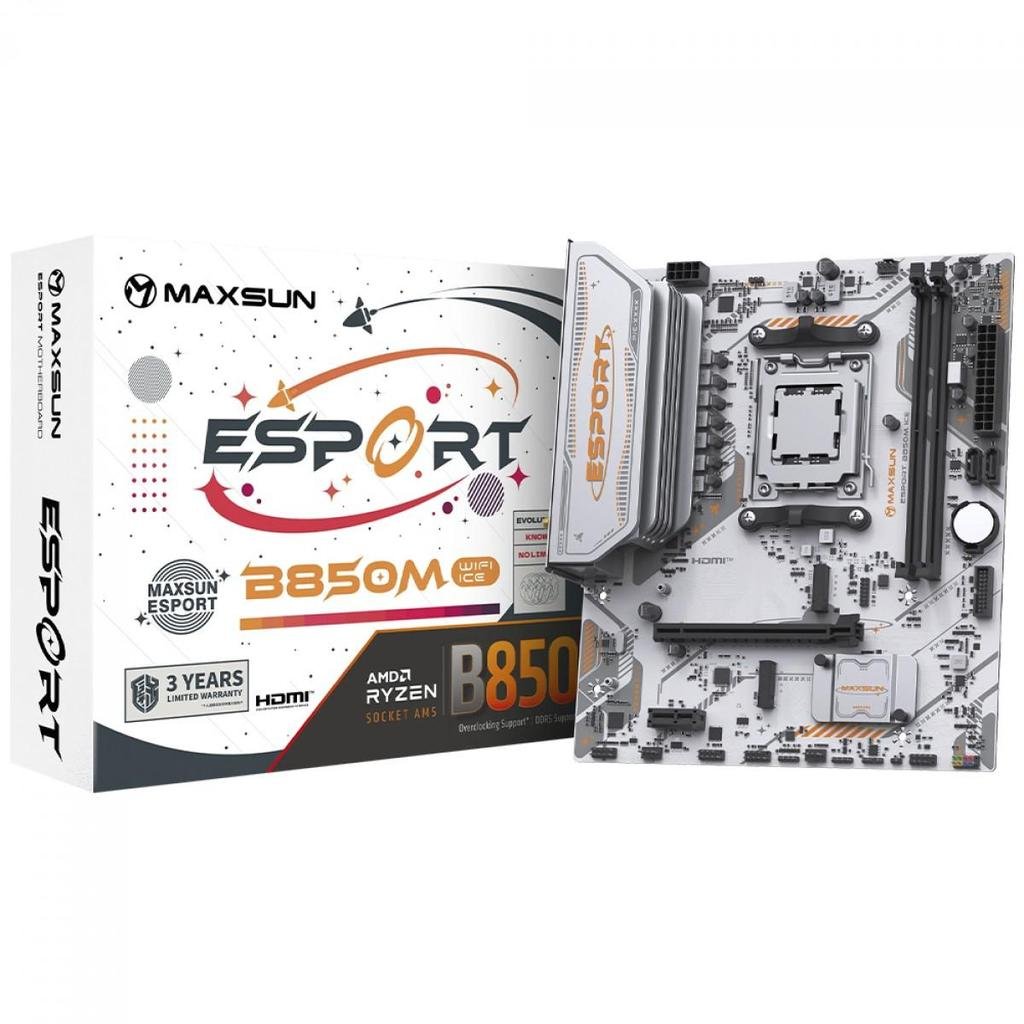 😱 Placa Mãe Maxsun eSport B850M WiFi ICE, Chipset B850, AMD AM5, mATX, DDR5