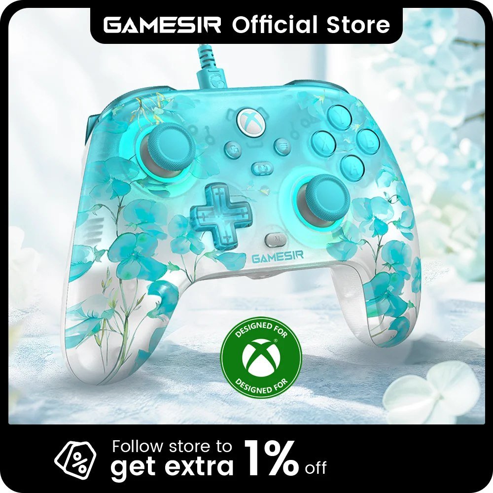 😱 Controle GameSir T7 Pro Floral para Xbox com Joystick de Efeito Hall para Pc, Xbox Series X, Xbox Series S e Xbox One X S Com Fio
