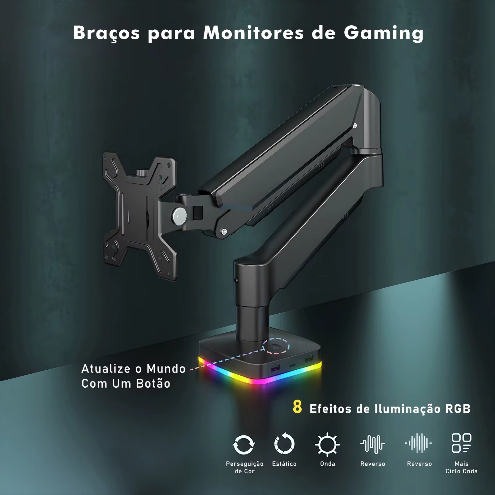 😱 Braço Articulado Monitor RGB - 8 efeitos de iluminação 17" - 34" Polegadas - Com hub integrado